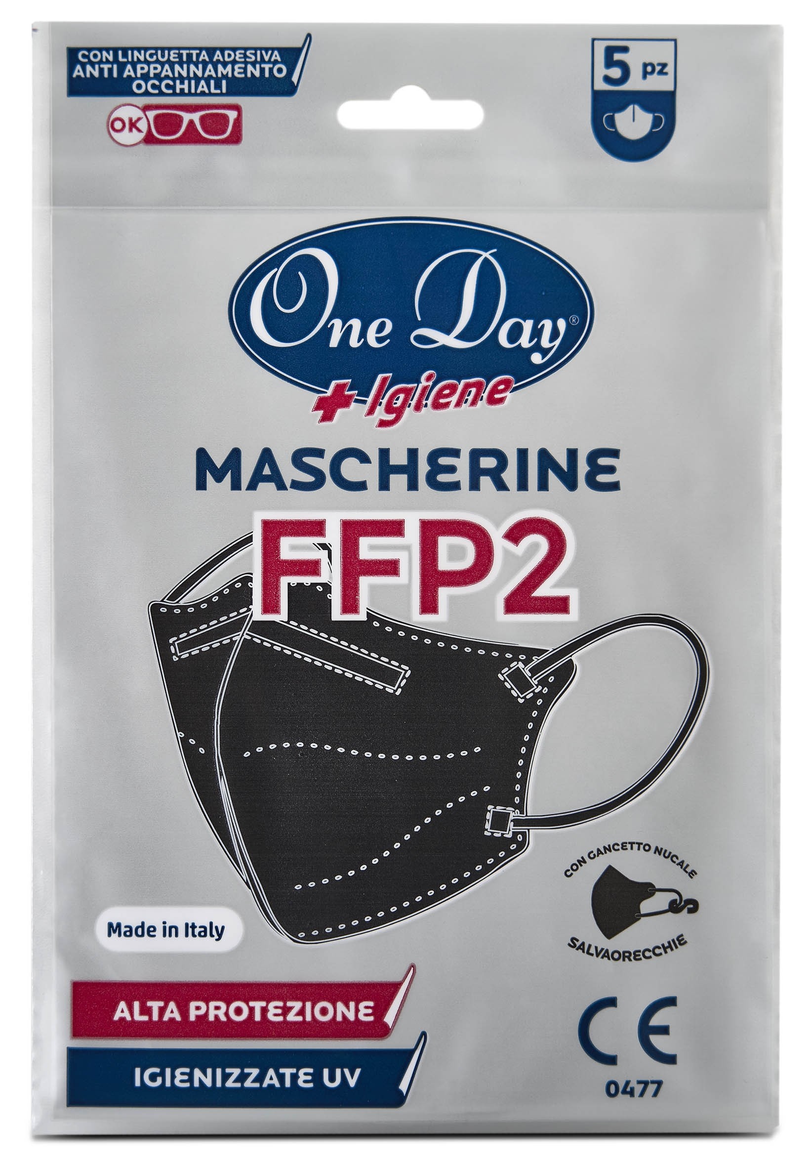 Superfive  Mascherine FFP2 Nere 5 Pezzi - Mascherine - One day igiene