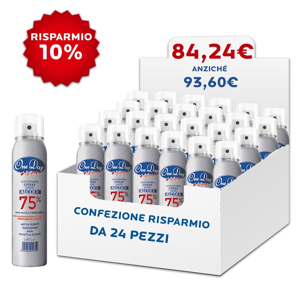 Superfive  Box Spray Igienizzante 75% Alcool 100ml - One day igiene